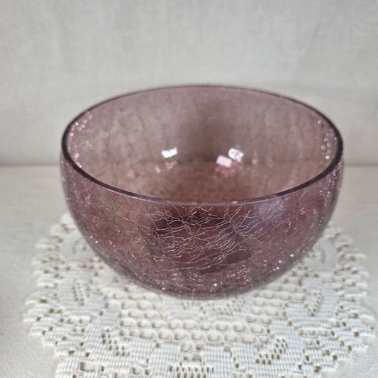Amethyst Crackle Glass Bowl Decorative Centerpiece 7" Diameter