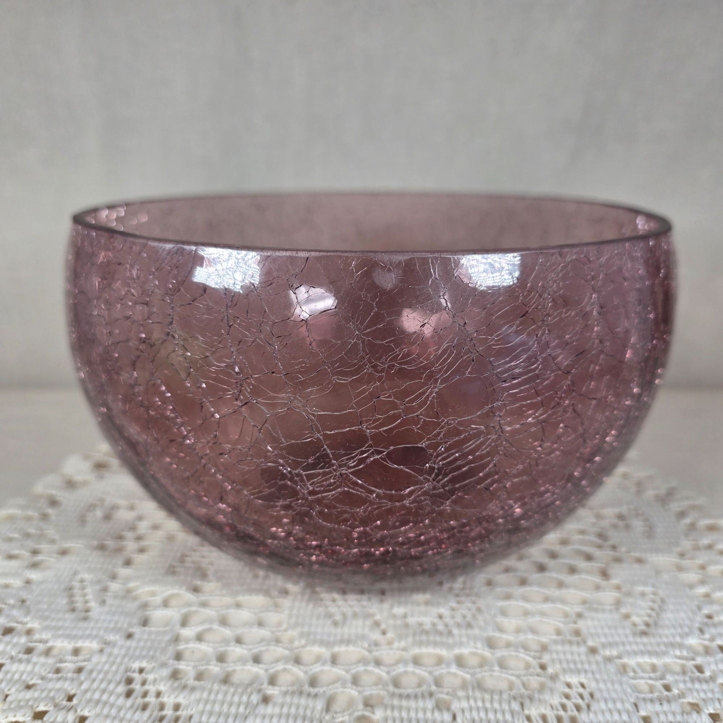 Amethyst Crackle Glass Bowl Decorative Centerpiece 7" Diameter