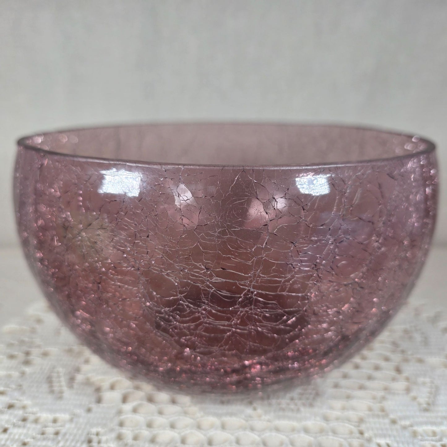 Amethyst Crackle Glass Bowl Decorative Centerpiece 7" Diameter