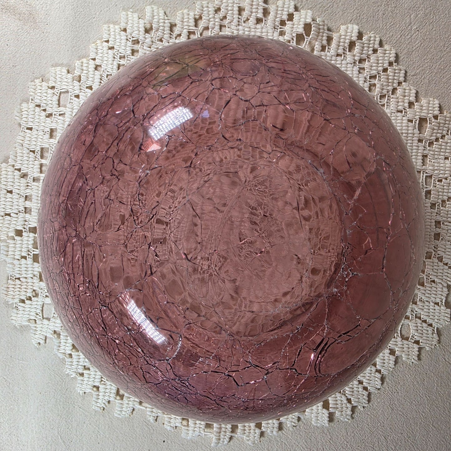 Amethyst Crackle Glass Bowl Decorative Centerpiece 7" Diameter