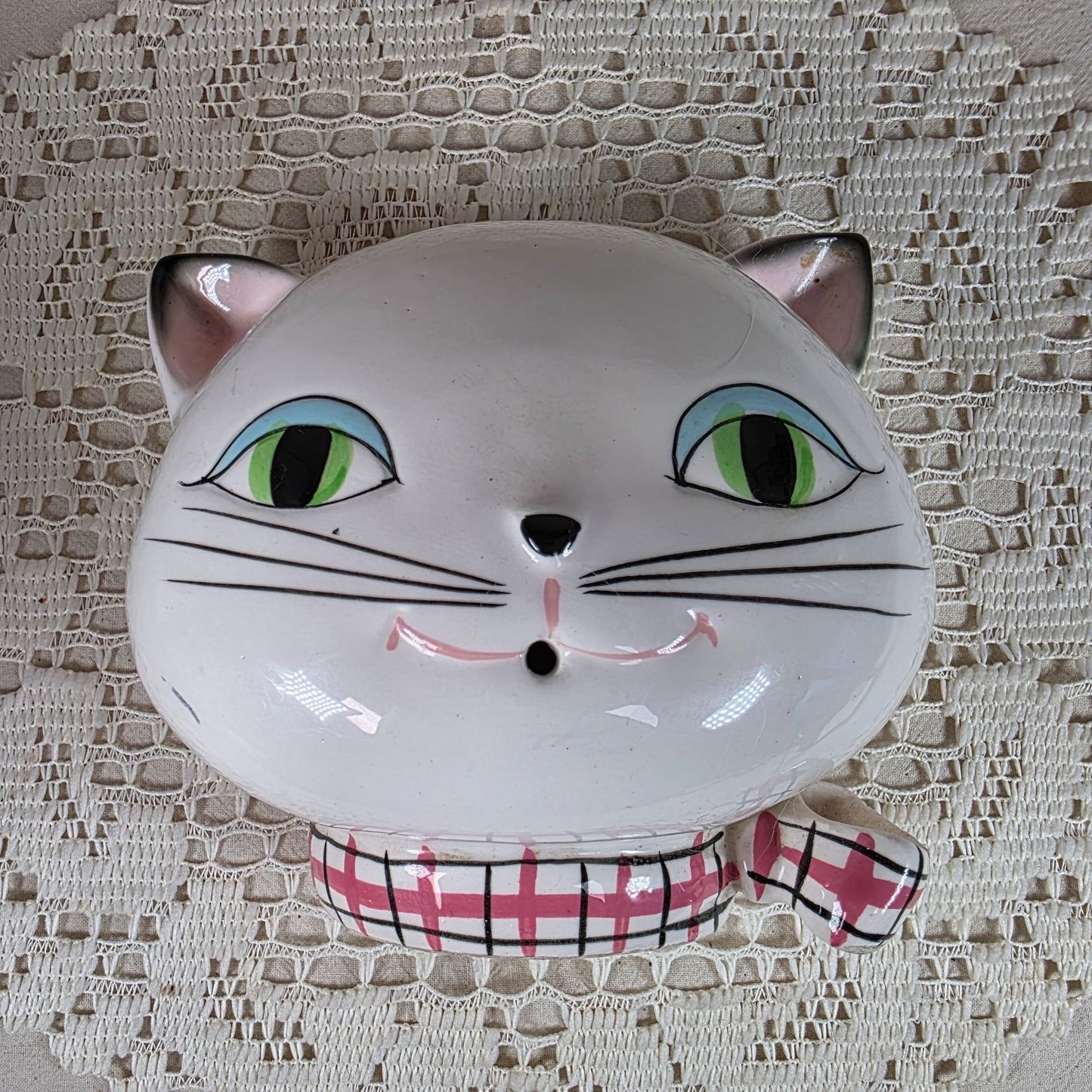 Vintage Holt Howard 1958 Cat String Holder & Scissor Rest - Ceramic Hand-Painted Japan