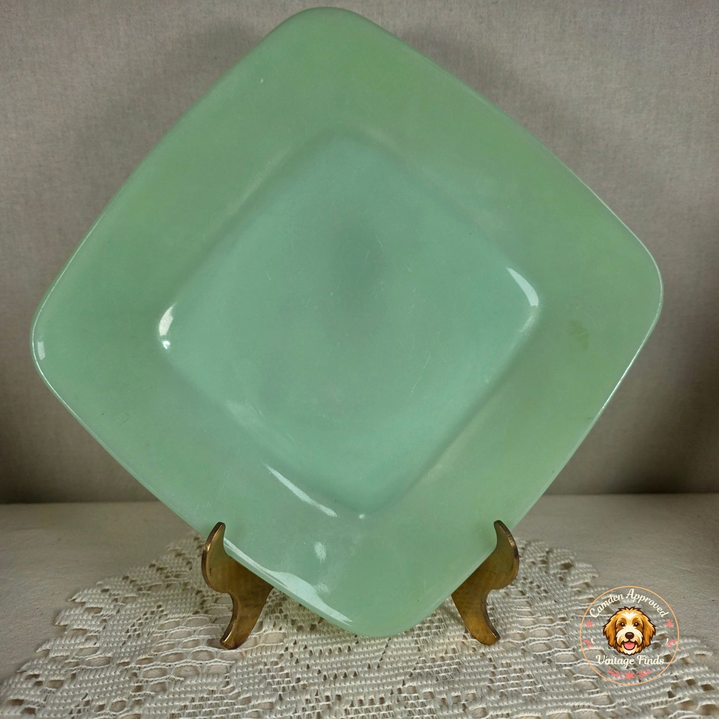 Jadeite Charm 8 3/8" Square Luncheon Plate - Vintage Jade Green Glass - Mid-Century Modern Design