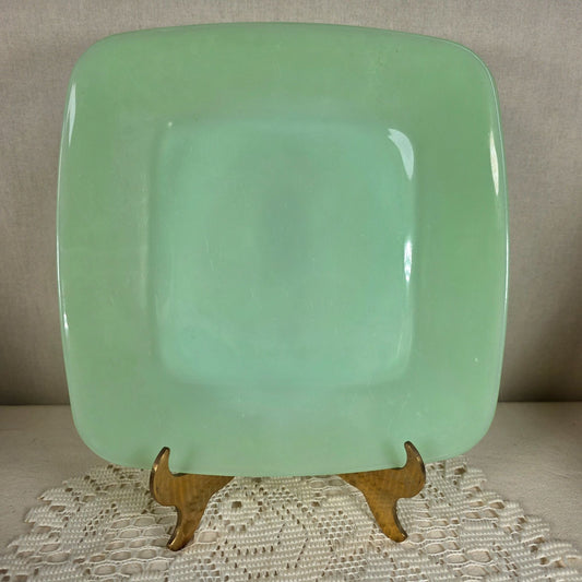 Jadeite Charm 8 3/8" Square Luncheon Plate - Vintage Jade Green Glass - Mid-Century Modern Design