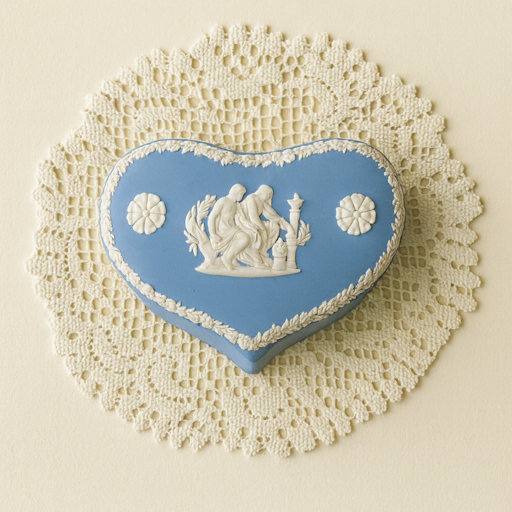 Wedgwood Blue Jasperware Heart Trinket Box – Classical Relief – England Vintage