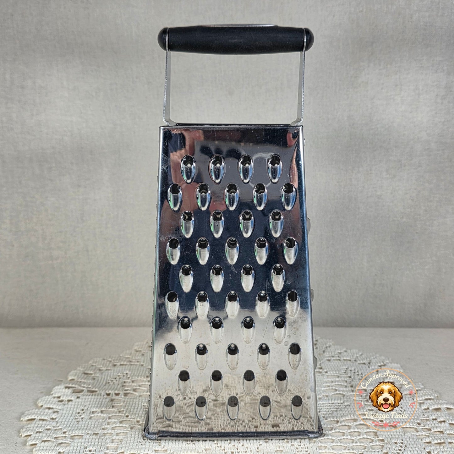Vintage Oneida Box Cheese Grater Stainless Steel Kitchen Utensil Black Handle