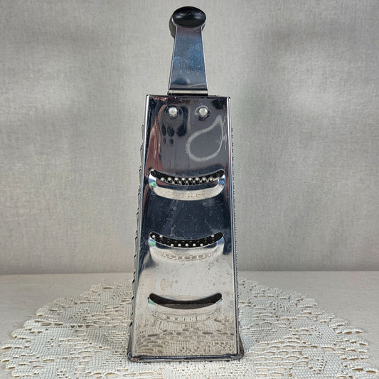 Vintage Oneida Box Cheese Grater Stainless Steel Kitchen Utensil Black Handle