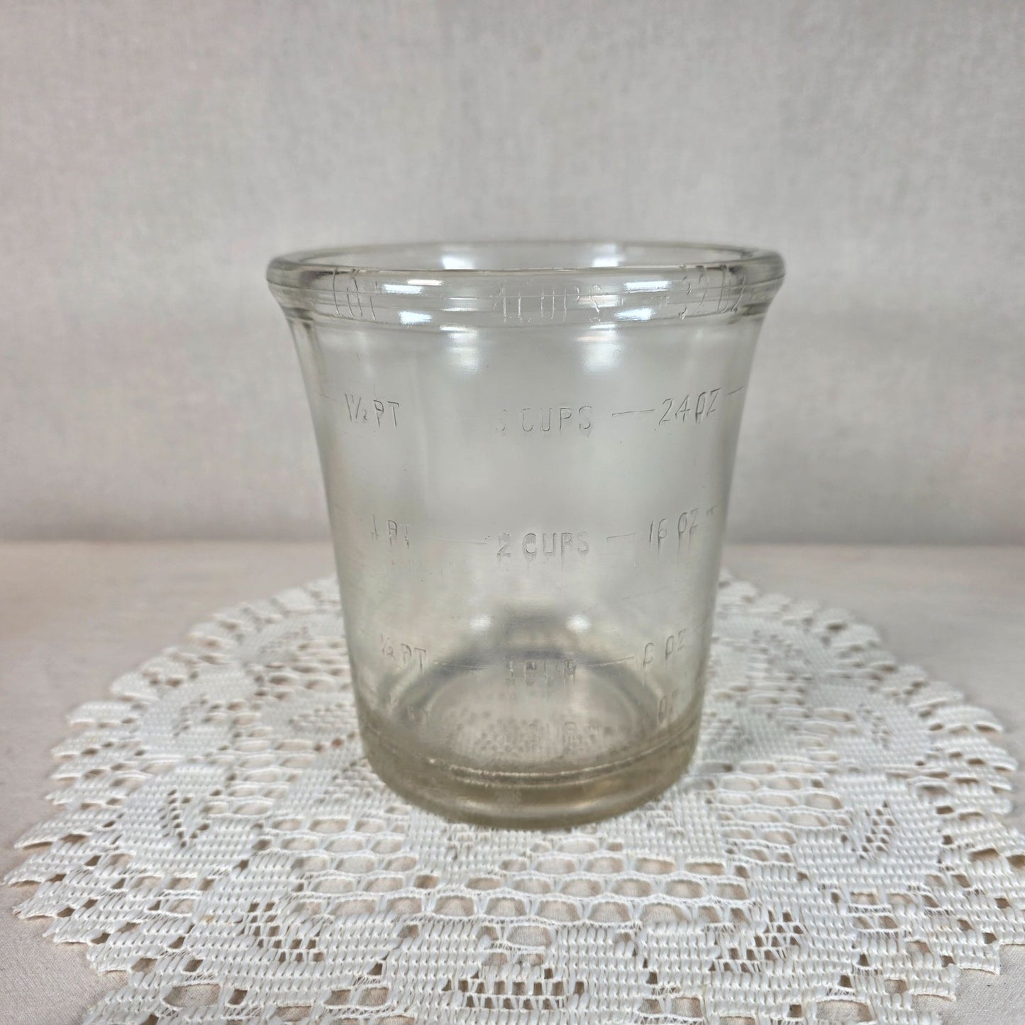 Vintage A.J. Egg Beater Mixer With Glass Jar 3-Cup Capacity Gear-Driven Metal Mechanism & Wooden Handle