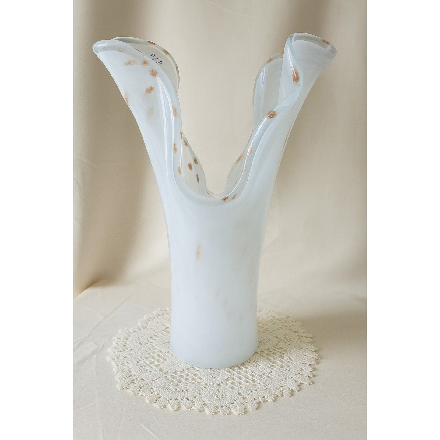 White & Copper Art Glass Swirl Vase (Murano Style)