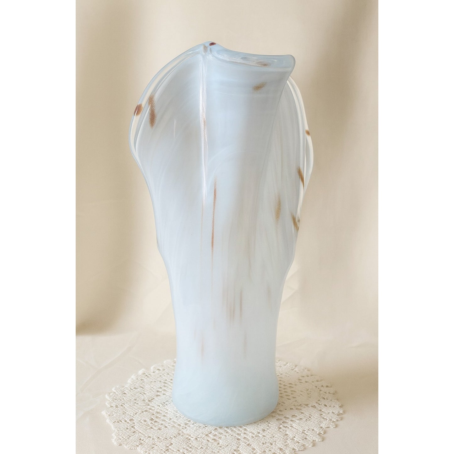 White & Copper Art Glass Swirl Vase (Murano Style)