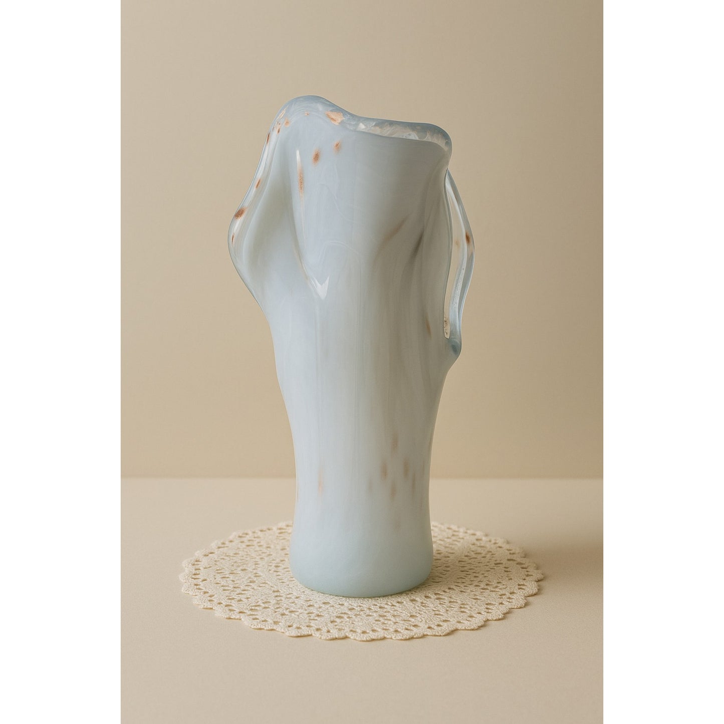 White & Copper Art Glass Swirl Vase (Murano Style)