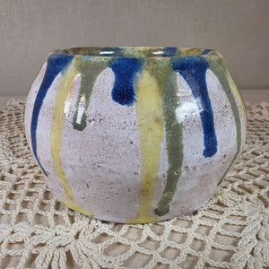Handmade Ceramic Planter By Laurie Bennett With Blue Green & Yellow Drip Glaze Design