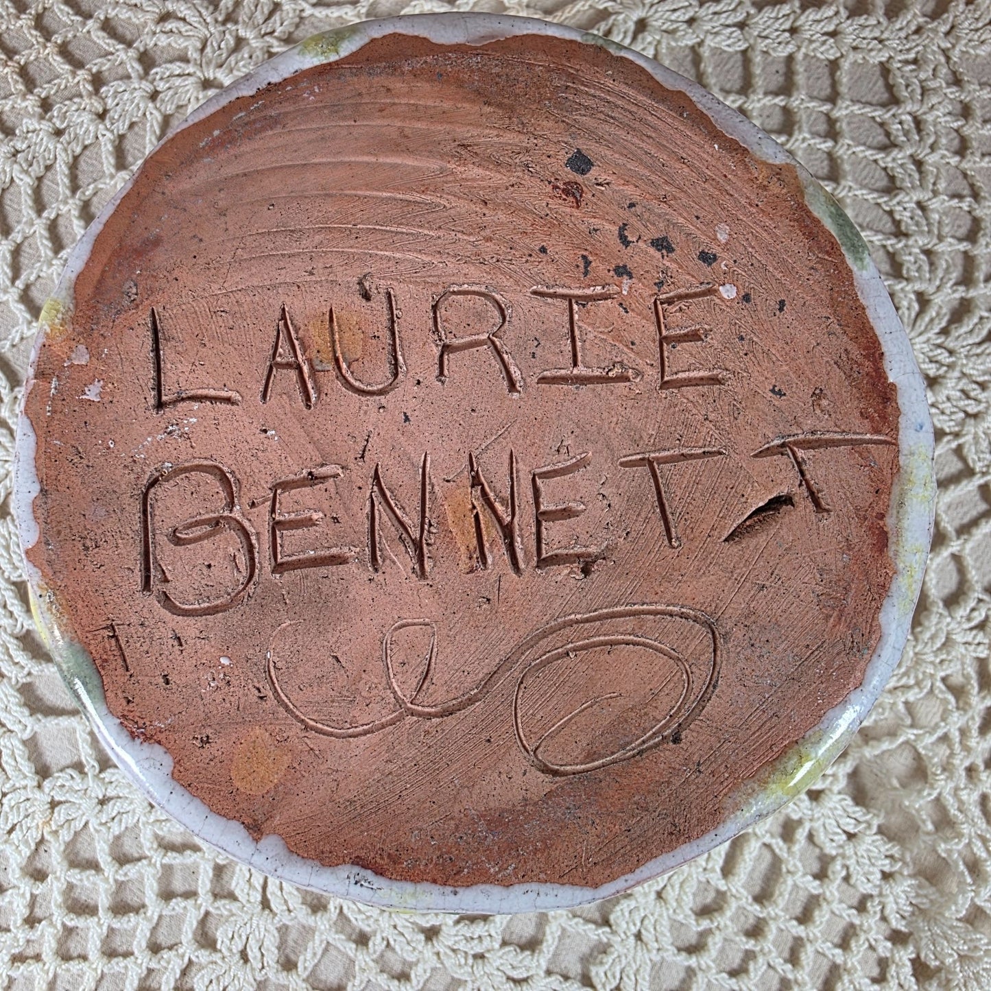 Handmade Ceramic Planter By Laurie Bennett With Blue Green & Yellow Drip Glaze Design
