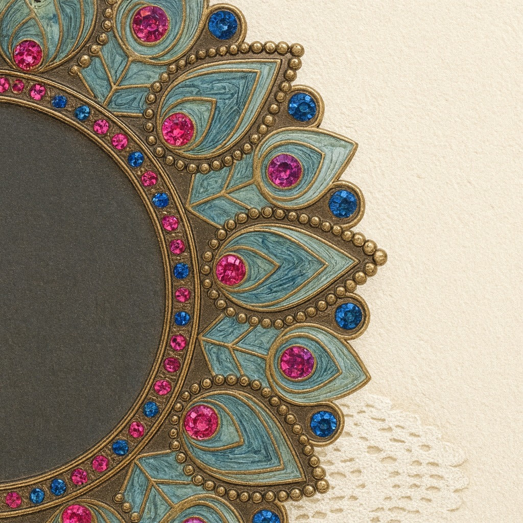Pier 1 Imports Peacock Bejeweled Picture Frame – Enamel & Rhinestones Round Desk