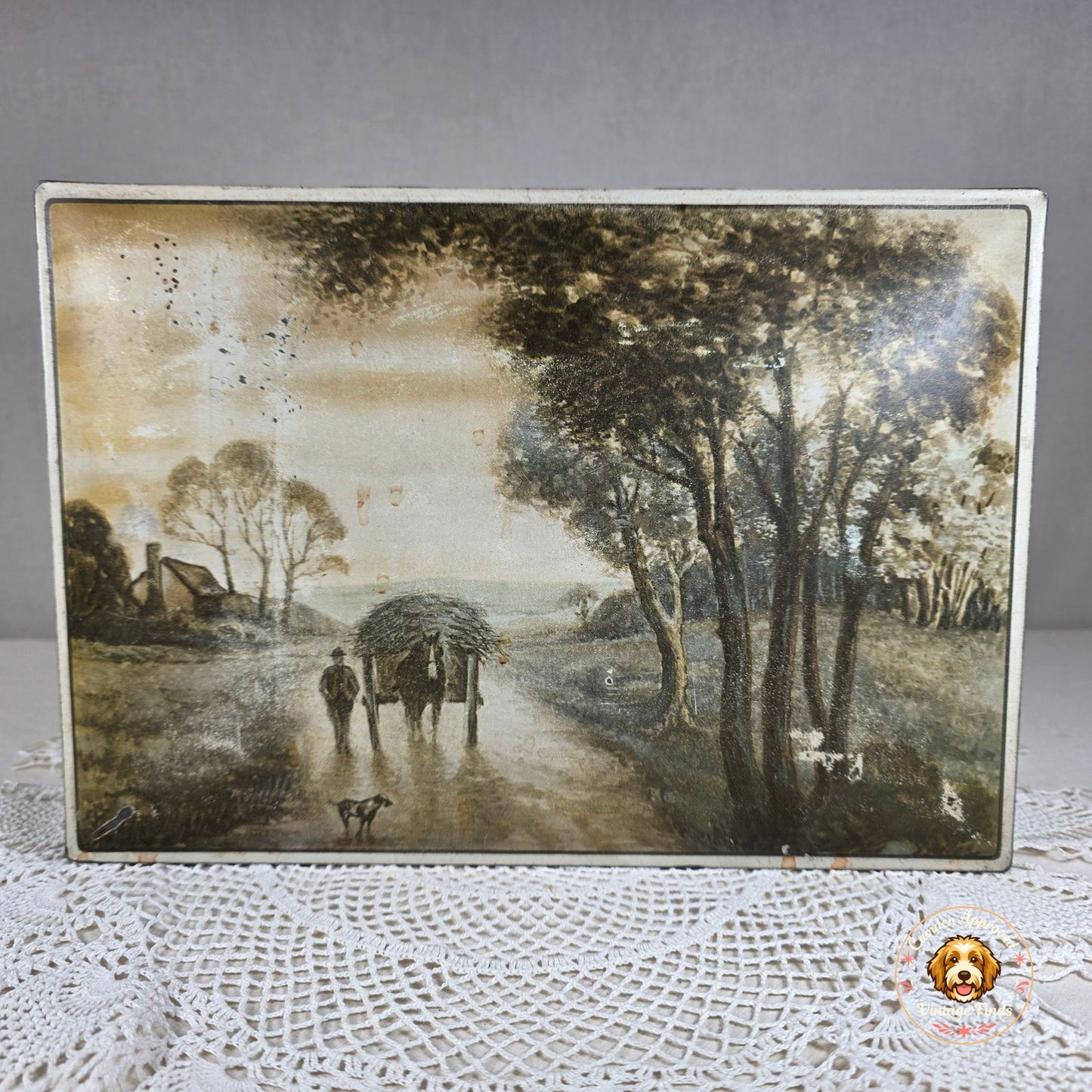 Vintage NBC Uneeda Biscuit Tin Box Country Landscape Scene National Biscuit Company Advertising