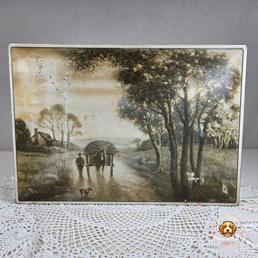 Vintage NBC Uneeda Biscuit Tin Box Country Landscape Scene National Biscuit Company Advertising