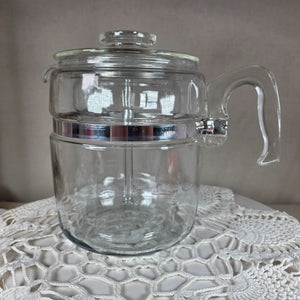 Vintage Pyrex Glass Percolator Coffee Pot Stainless Band Clear Complete Clean