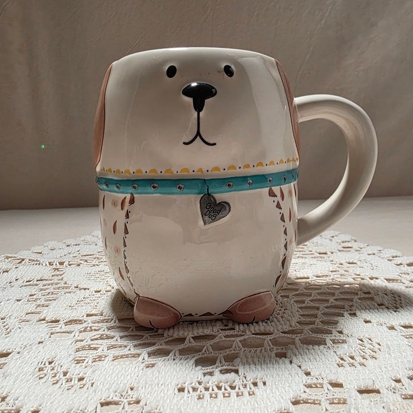 Dog-Themed Ceramic Mug With Handle & Embossed Details - "All You Need Is Love And A Dog" Design
