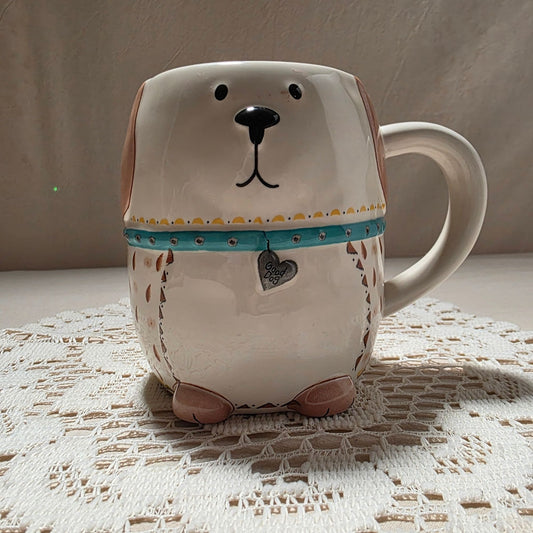 Dog-Themed Ceramic Mug With Handle & Embossed Details - "All You Need Is Love And A Dog" Design