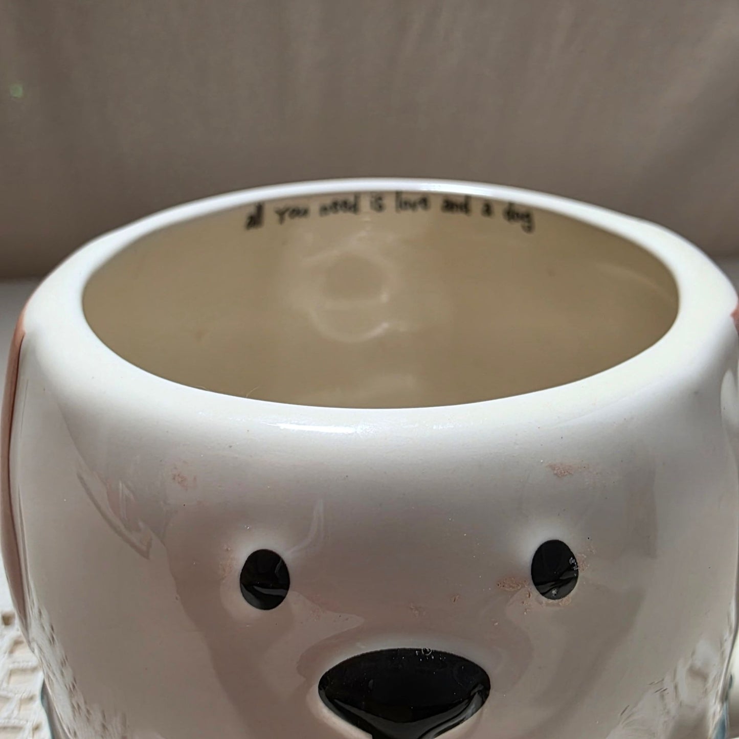 Dog-Themed Ceramic Mug With Handle & Embossed Details - "All You Need Is Love And A Dog" Design