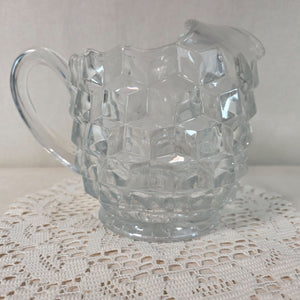 Vintage Fostoria Cubist Pattern Heave Pressed Crystal Pitcher with Ice Lip - 6 1/2:"
