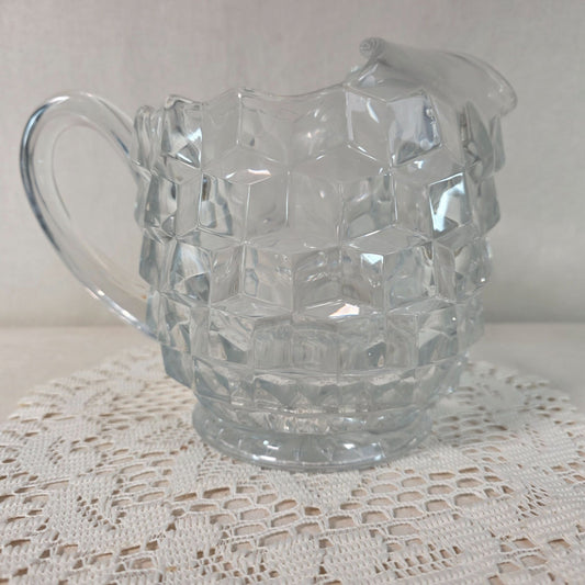 Vintage Fostoria Cubist Pattern Heave Pressed Crystal Pitcher with Ice Lip - 6 1/2:"