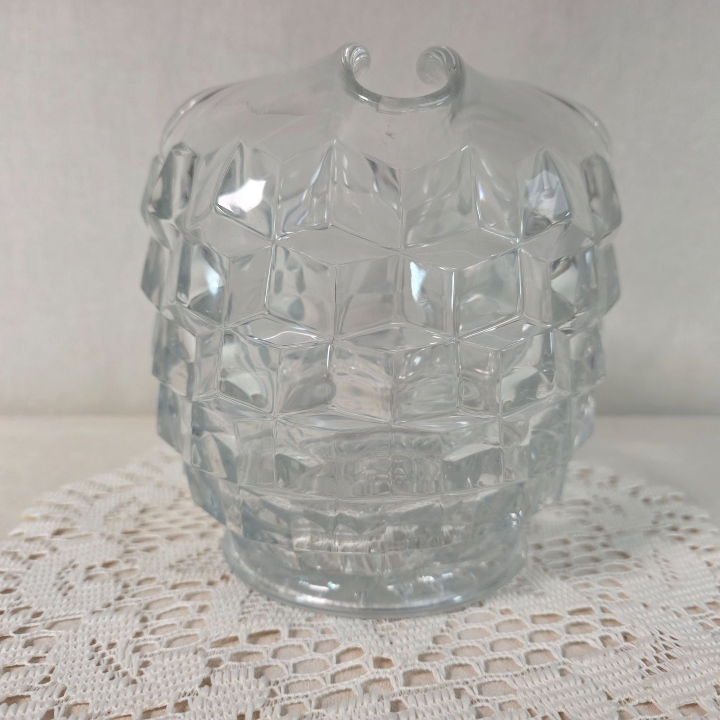 Vintage Fostoria Cubist Pattern Heave Pressed Crystal Pitcher with Ice Lip - 6 1/2:"
