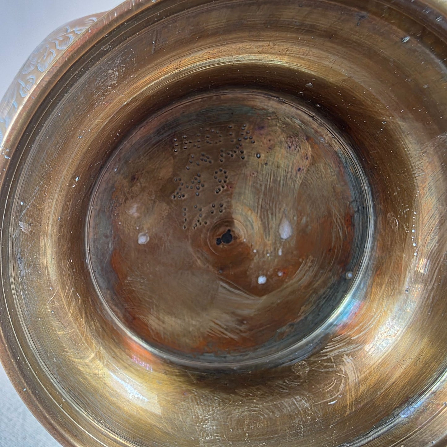 Vintage Hand Engraved Brass Ewer Ornate Middle Eastern Serving Vessel