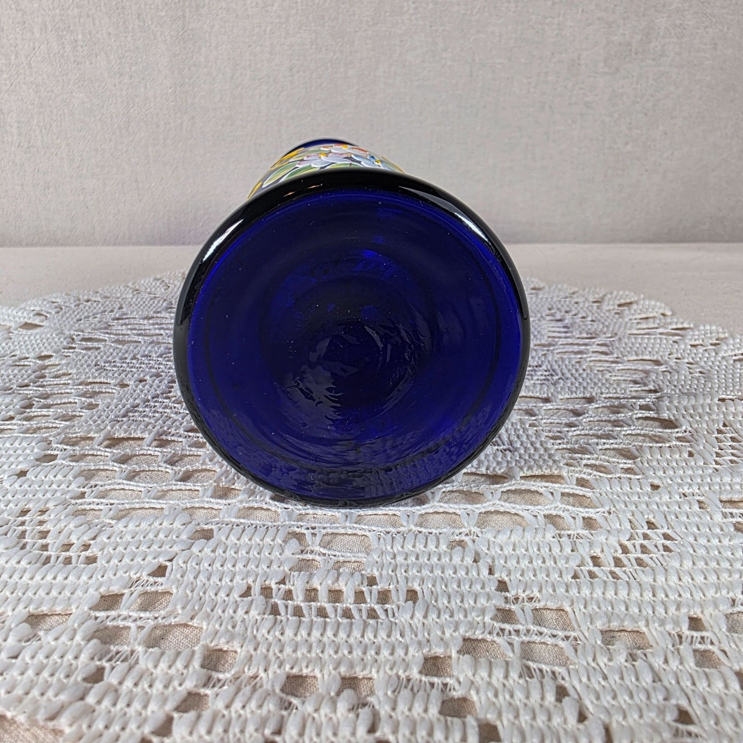 Bohemian Czech Cobalt Blue Vase 24k Gold Gilt & Hand Enameled Floral Design Elegant Decorative Glass Accent Piece