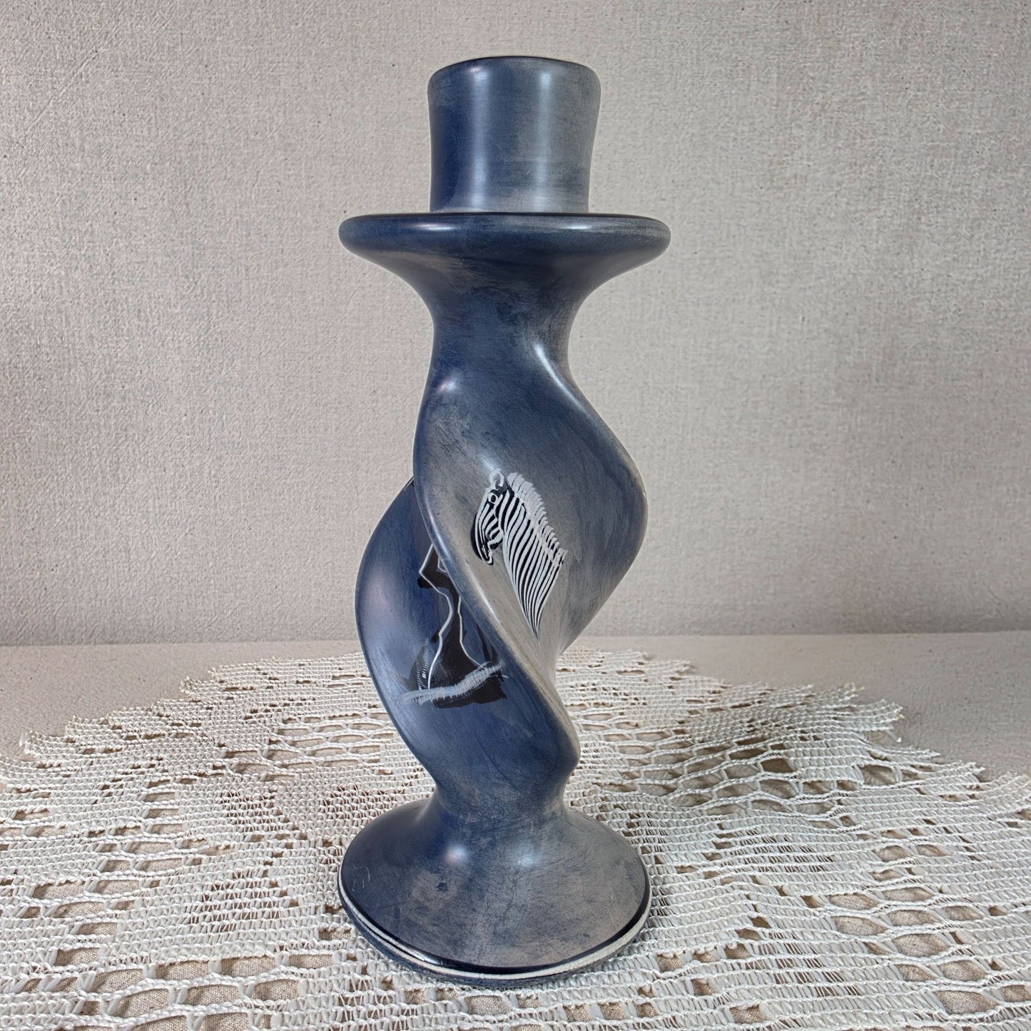 Hand-Carved African Soapstone Zebra Silhouette Decorative Candle Holder