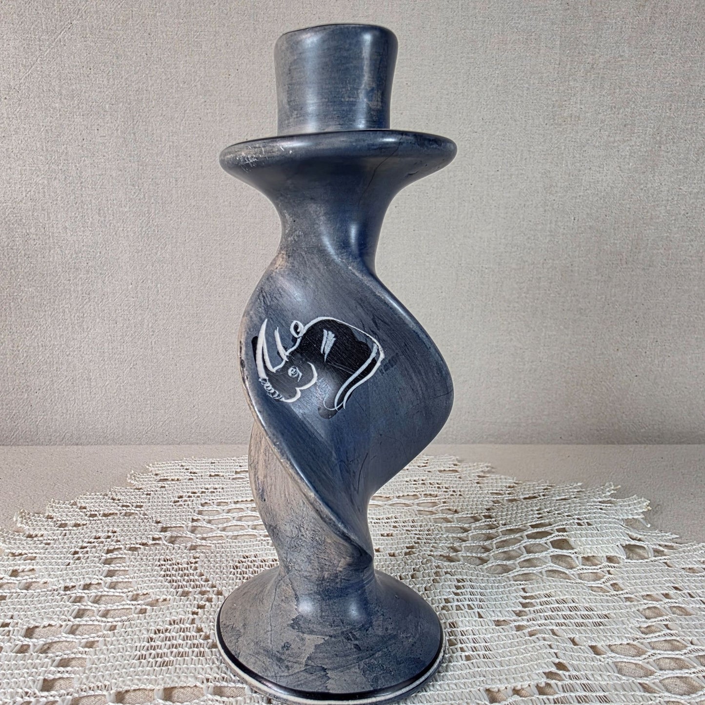 Hand-Carved African Soapstone Zebra Silhouette Decorative Candle Holder