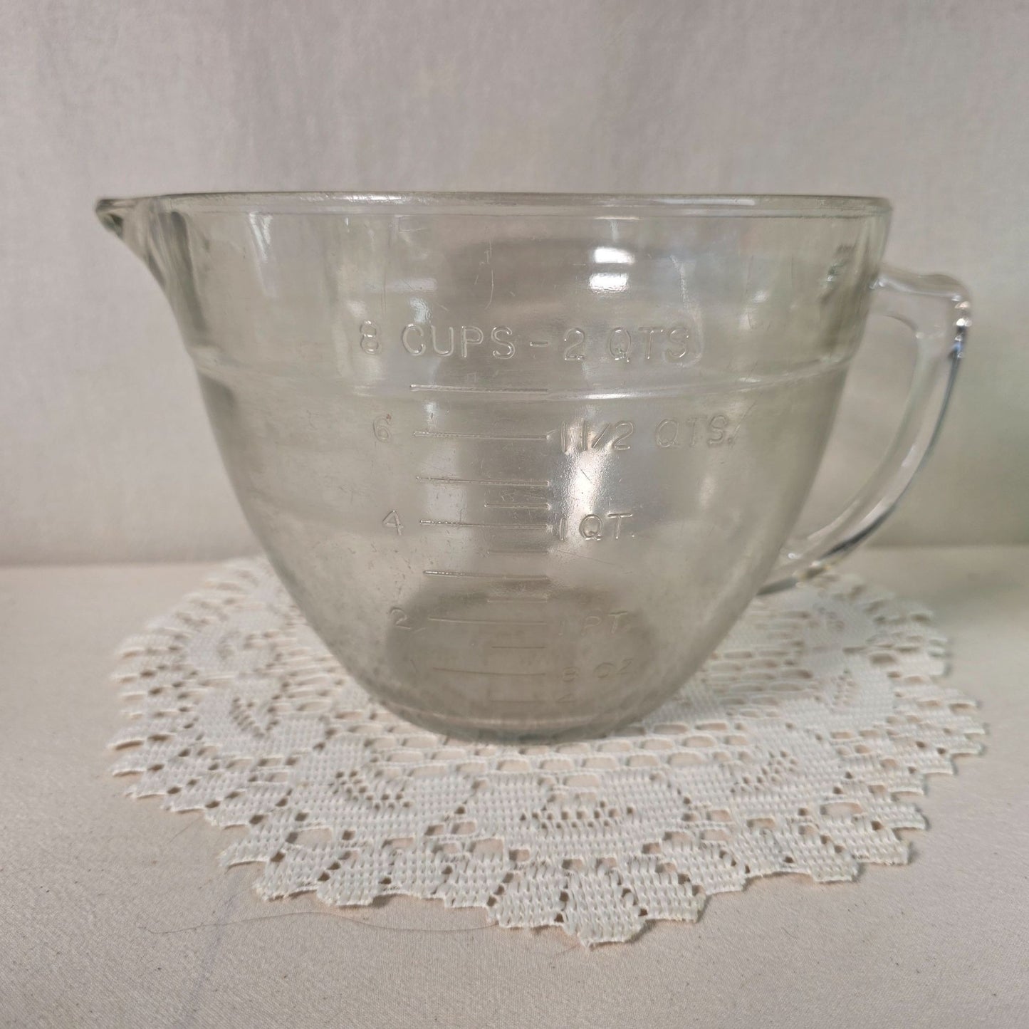 Vintage Anchor Hocking Glass 8-Cup Measuring Cup 2-Quart Batter Bowl With Handle & Spout