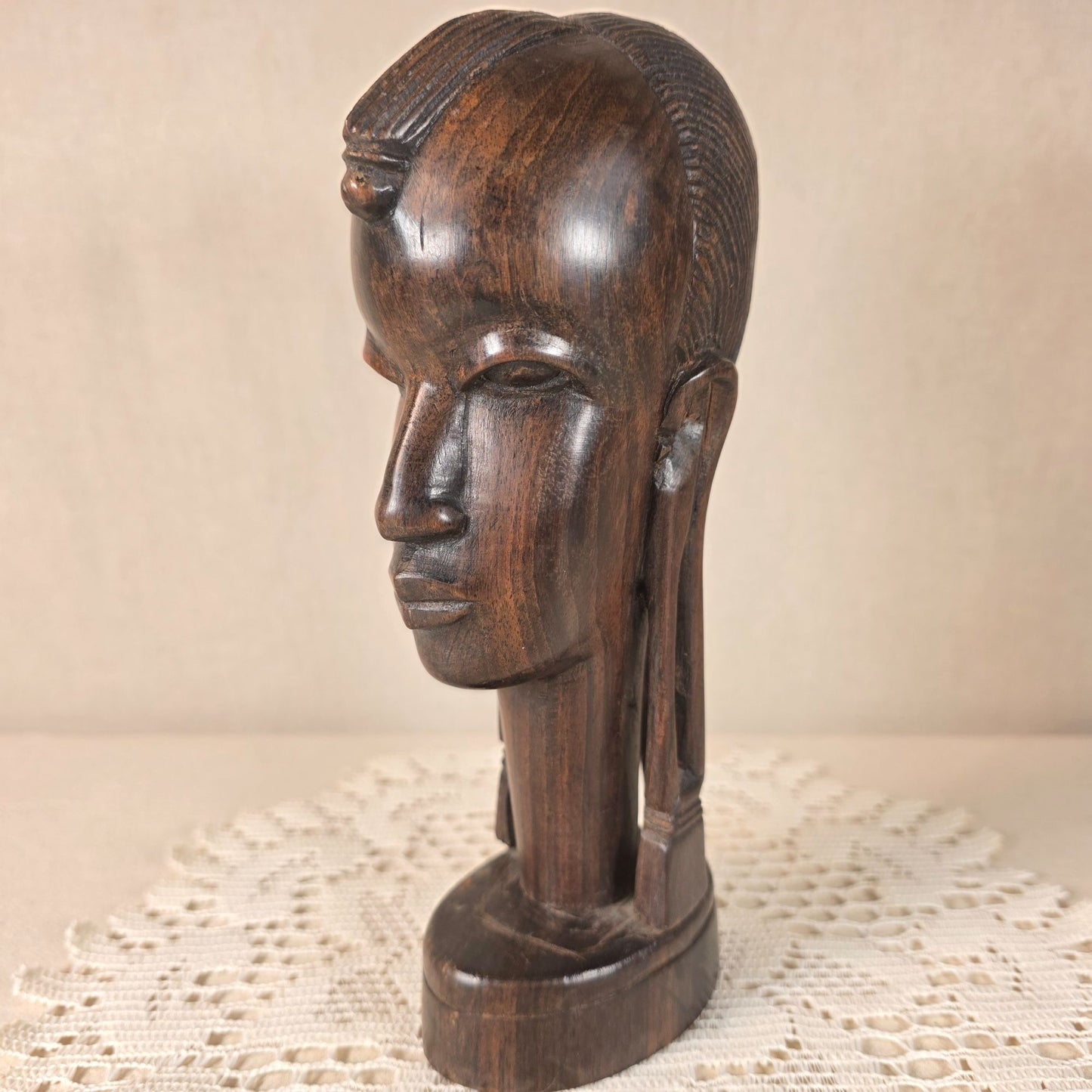 Authentic African Ebony Maasai Tribal Head Sculpture Handcrafted Wooden Art