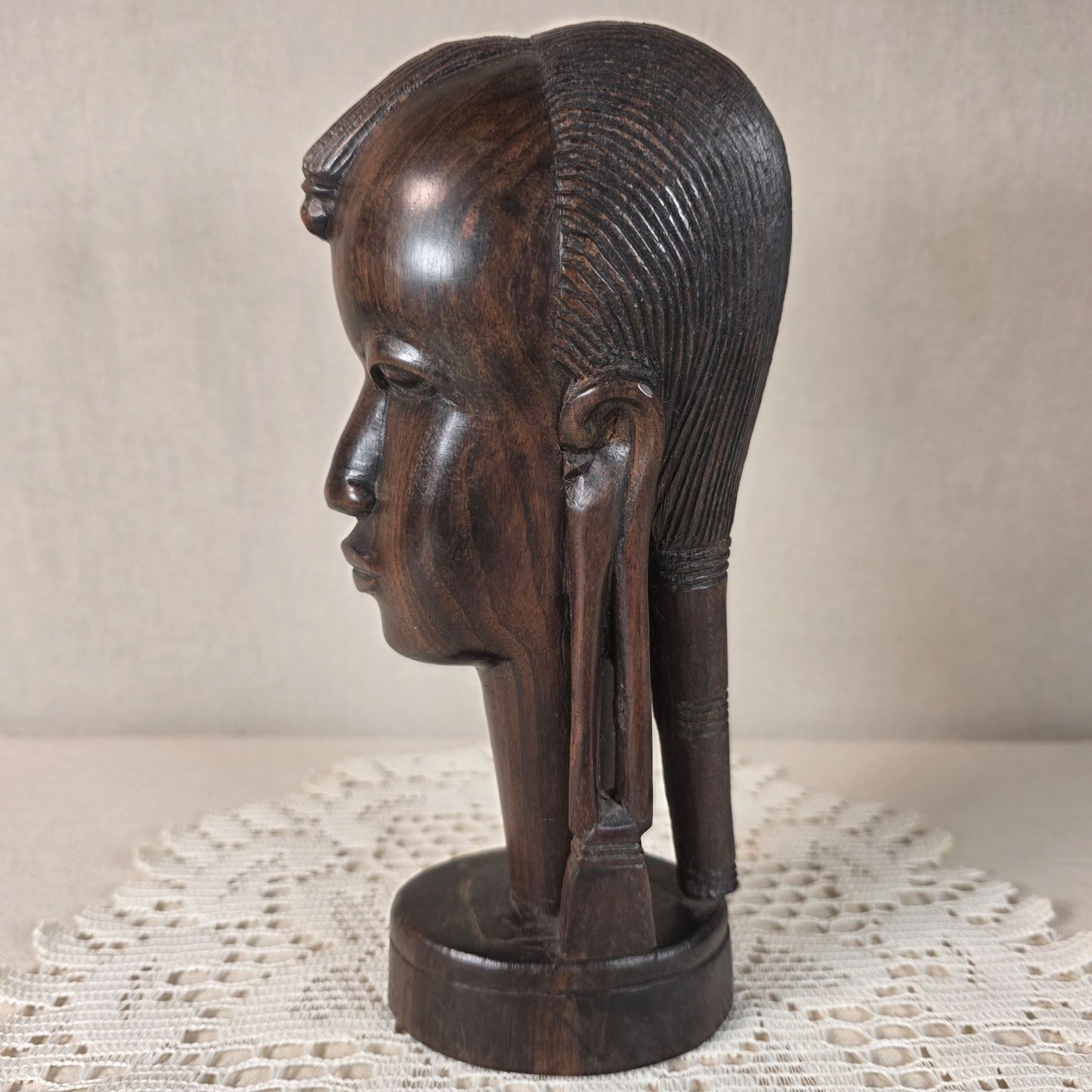 Authentic African Ebony Maasai Tribal Head Sculpture Handcrafted Wooden Art