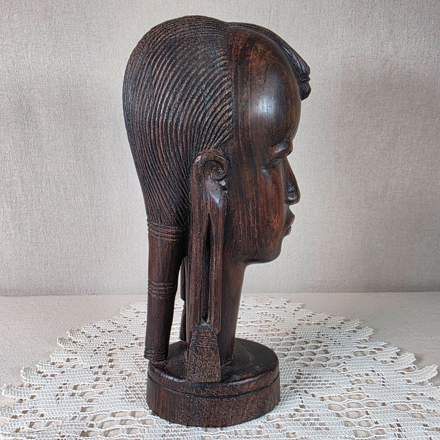 Authentic African Ebony Maasai Tribal Head Sculpture Handcrafted Wooden Art