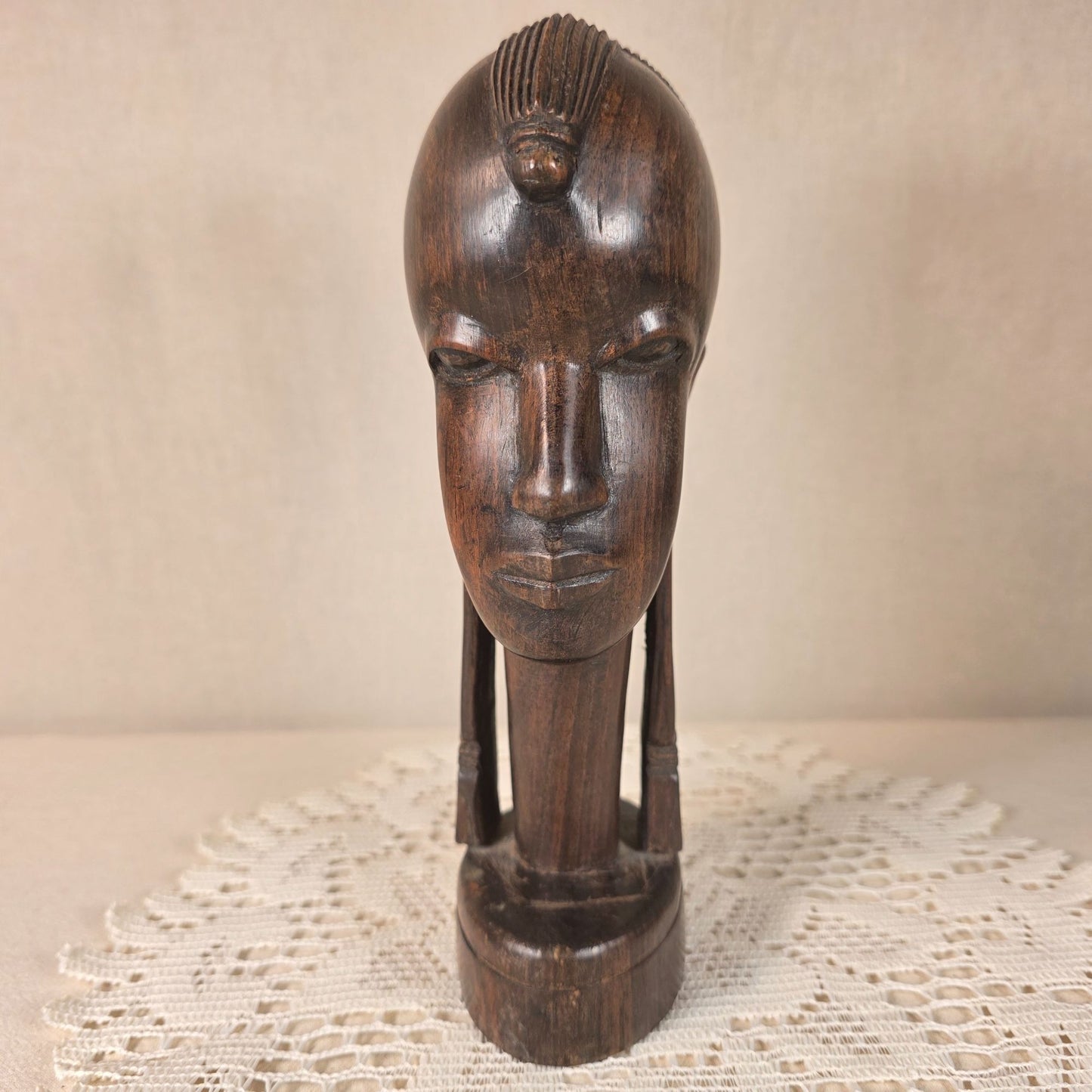 Authentic African Ebony Maasai Tribal Head Sculpture Handcrafted Wooden Art