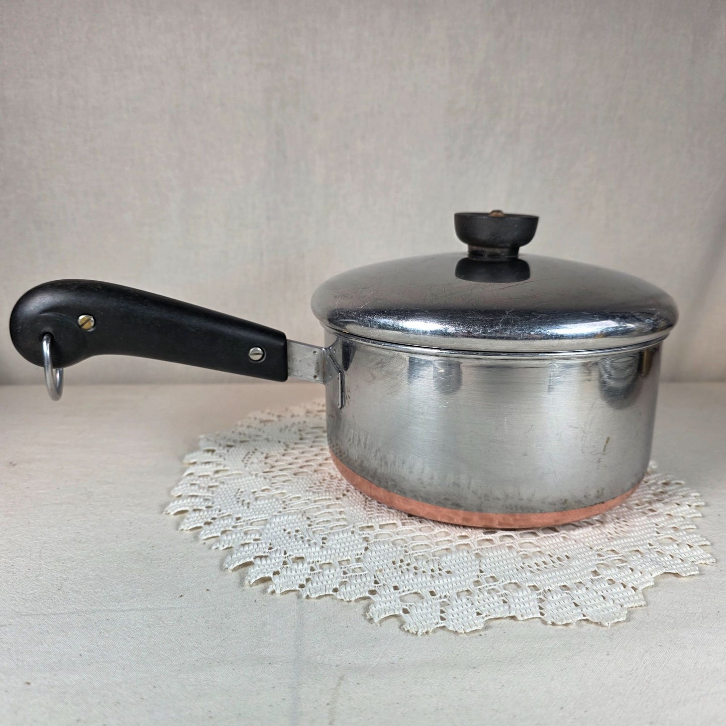 Vintage Revere Ware 2 Qt Copper Bottom Saucepan With Lid & Black Handle