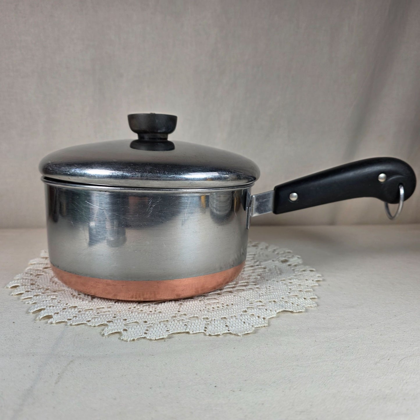 Vintage Revere Ware 2 Qt Copper Bottom Saucepan With Lid & Black Handle
