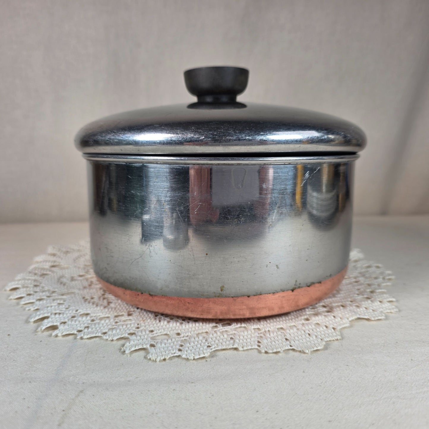 Vintage Revere Ware 2 Qt Copper Bottom Saucepan With Lid & Black Handle