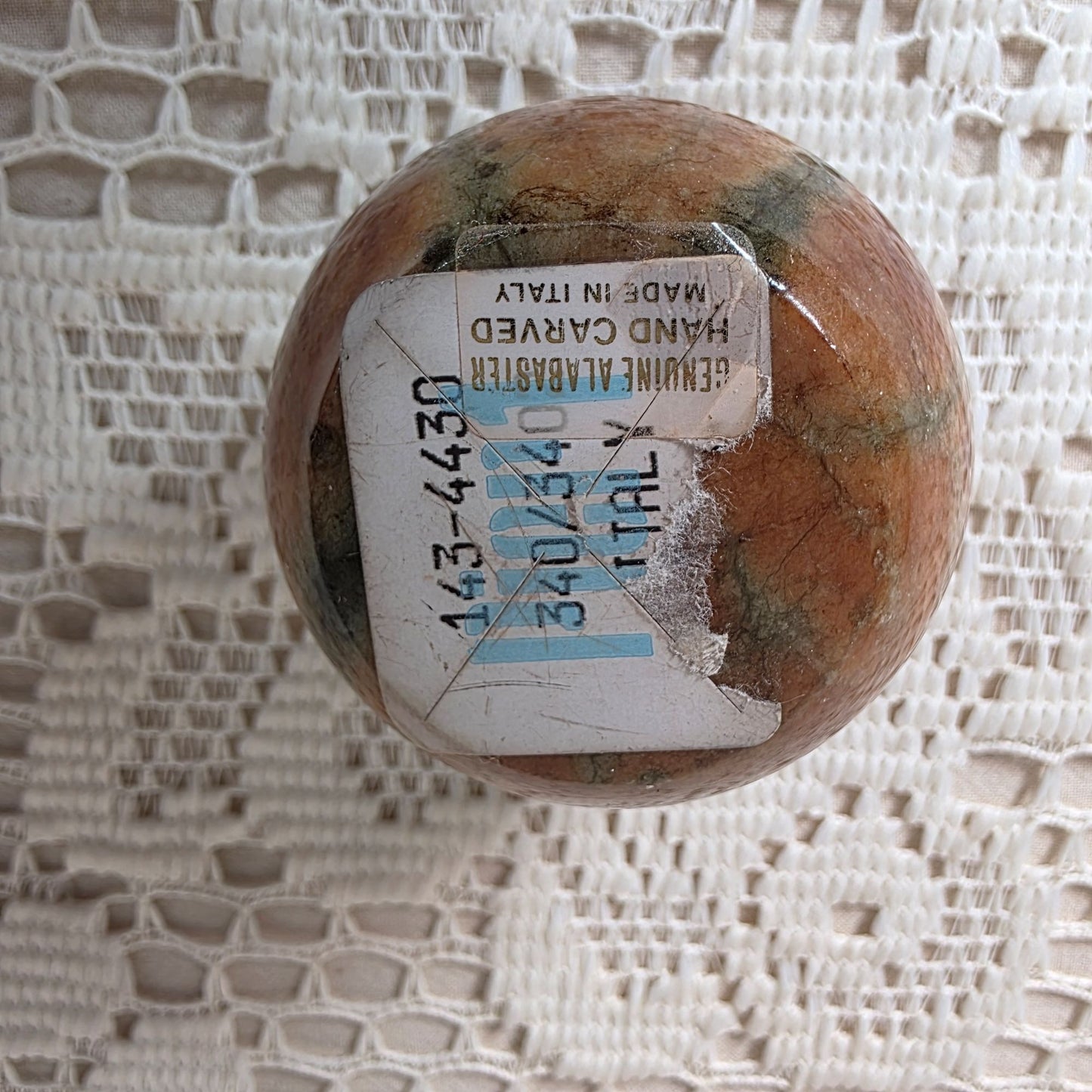 Vintage Italian Pier 1 Imports Alabaster Trinket Box Hinged Lid Blue Accent 2" Diameter 1.75" Tall