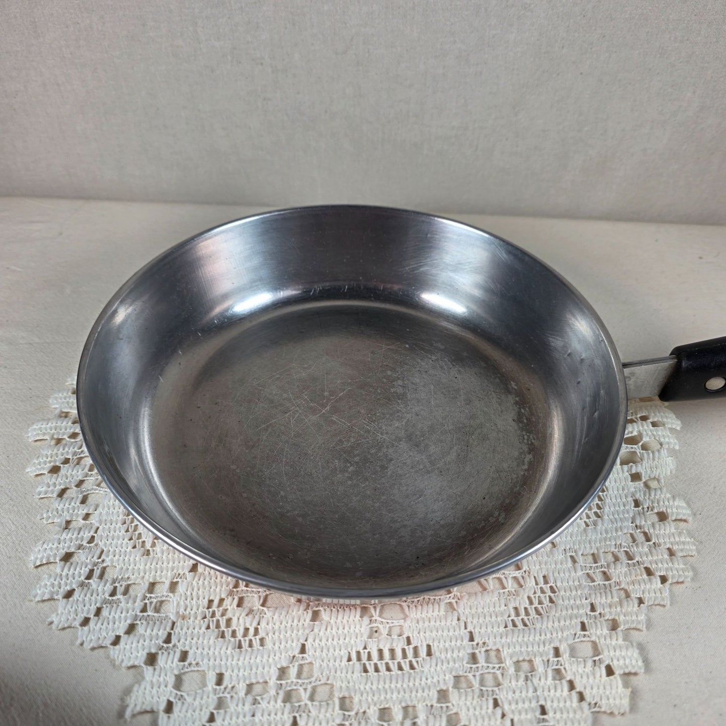 8" Vintage Revere Ware Copper Bottom Skillet With Lid Stainless Steel Black Handle