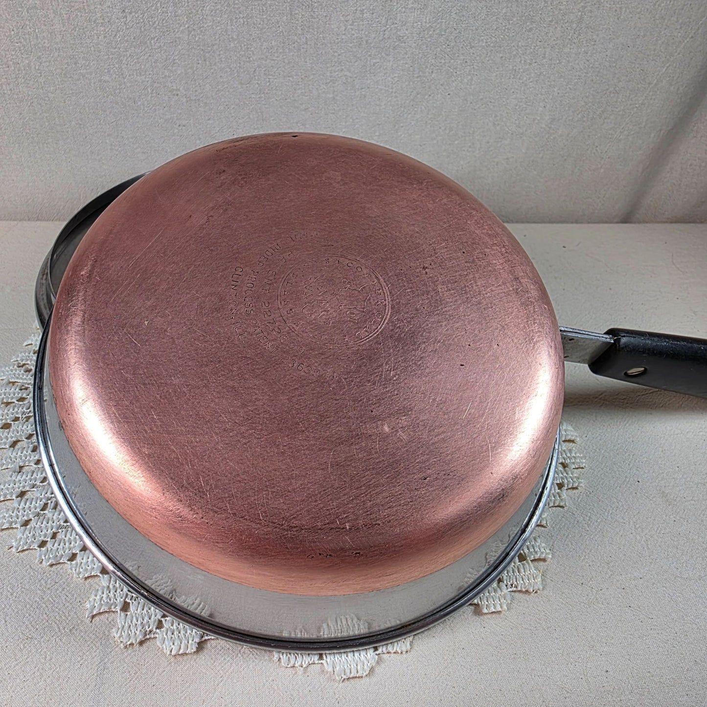 8" Vintage Revere Ware Copper Bottom Skillet With Lid Stainless Steel Black Handle