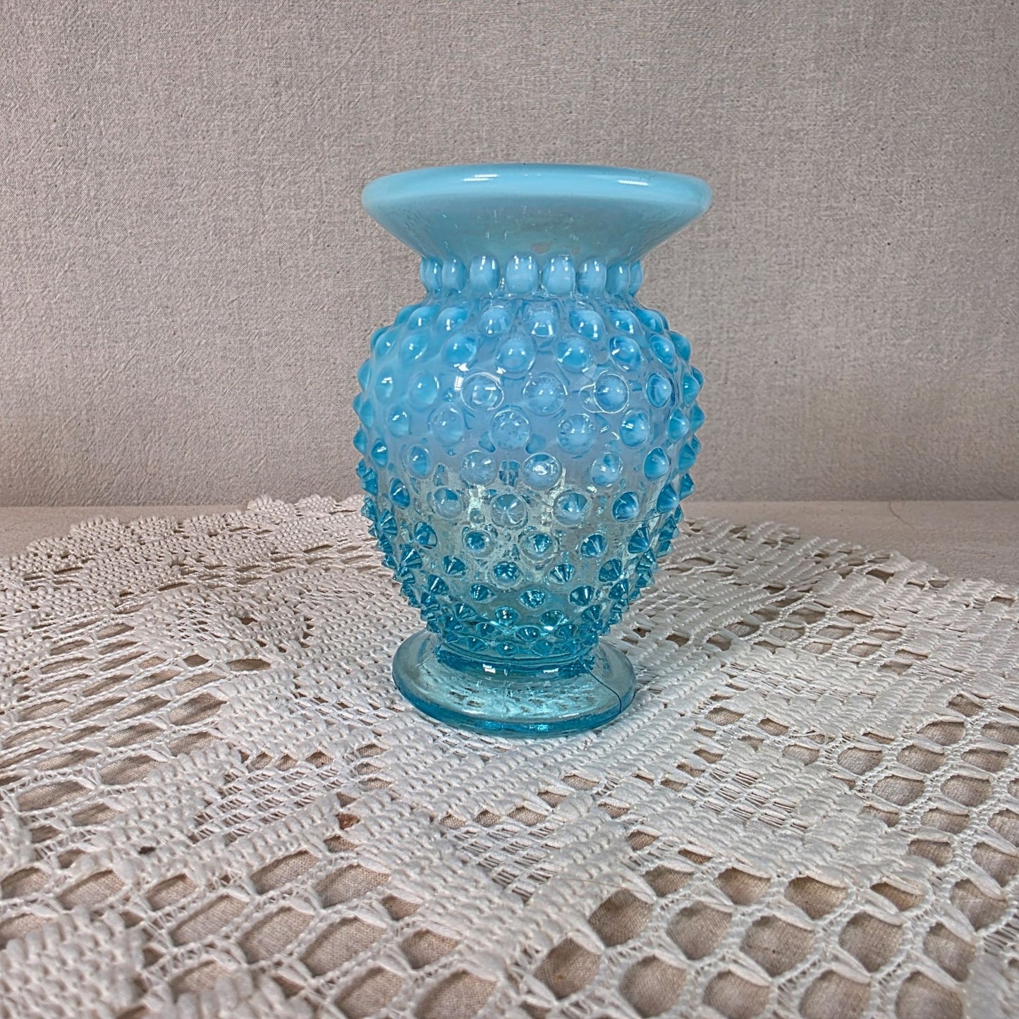Fenton Blue Opalescent Hobnail Glass Vase 3 2/3"