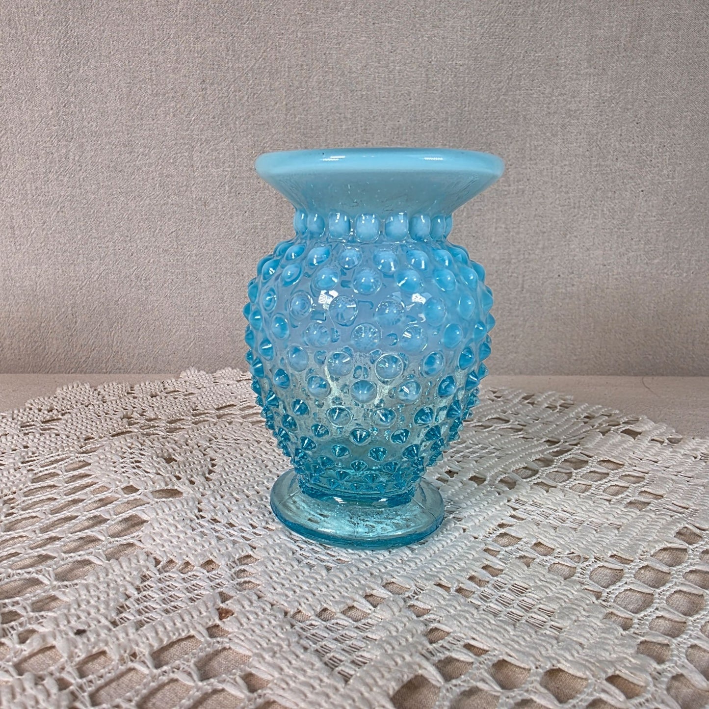 Fenton Blue Opalescent Hobnail Glass Vase 3 2/3"