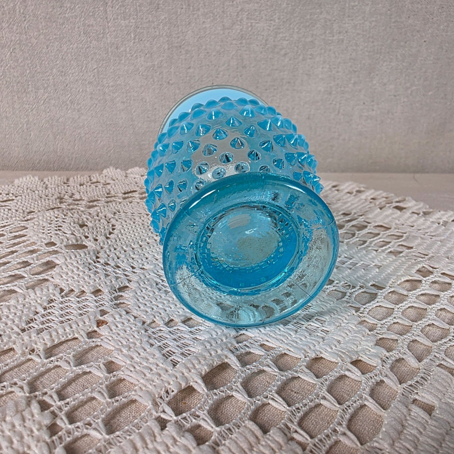 Fenton Blue Opalescent Hobnail Glass Vase 3 2/3"