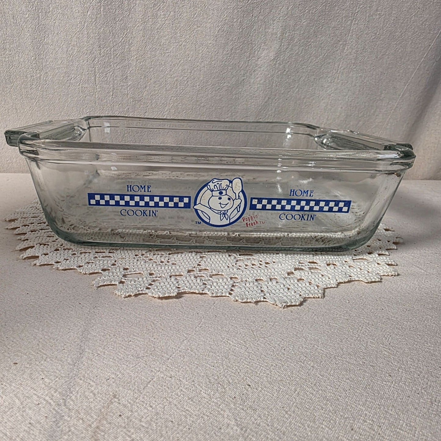 Vintage Anchor Hocking Pillsbury Doughboy 9"x9" Glass Square Baking Dish Ovenware