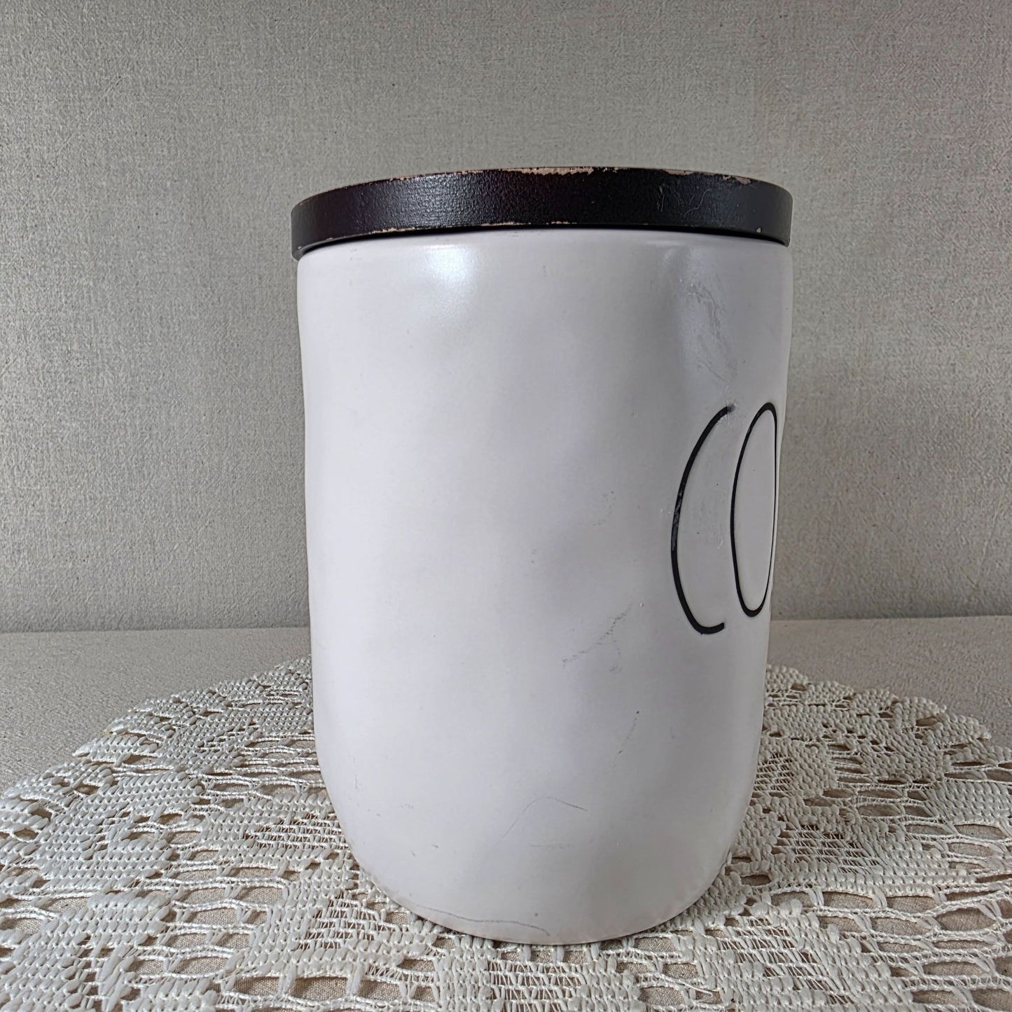 Rae Dunn Ceramic "Cozy" Mug With Black Lid 16 Oz Capacity White With Textured Finish For Hot & Cold Beverages