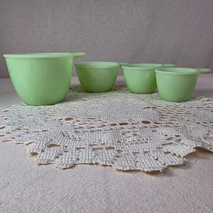 Vintage Jadeite Jadite Uranium Glass Measuring Cup Set UV Glow As is Crack