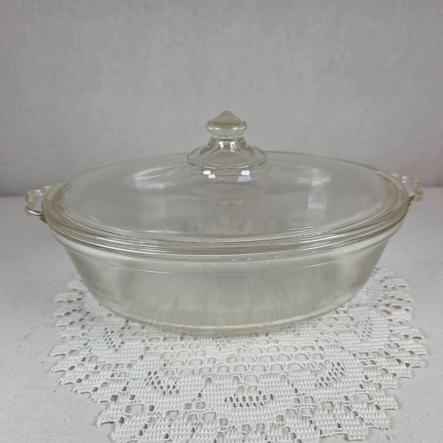 Vintage Pyrex Clear Glass Oval Casserole Dish With Lid 10" X 8" Bakeware Collectible Kitchenware