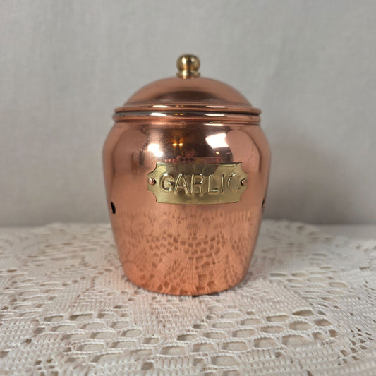 Vintage Copper Garlic Keeper Jar w/Lid Vented Kitchen Storage Rustic Farmhouse Made in India