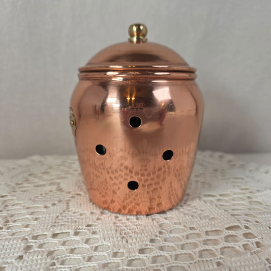 Vintage Copper Garlic Keeper Jar w/Lid Vented Kitchen Storage Rustic Farmhouse Made in India